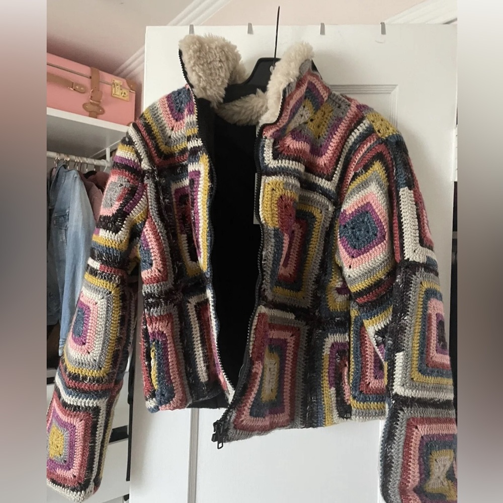SEA New York Bette Crochet Puffer Jacket Large NWT Lg L Faux Shearling Ny - Picture 3 of 4